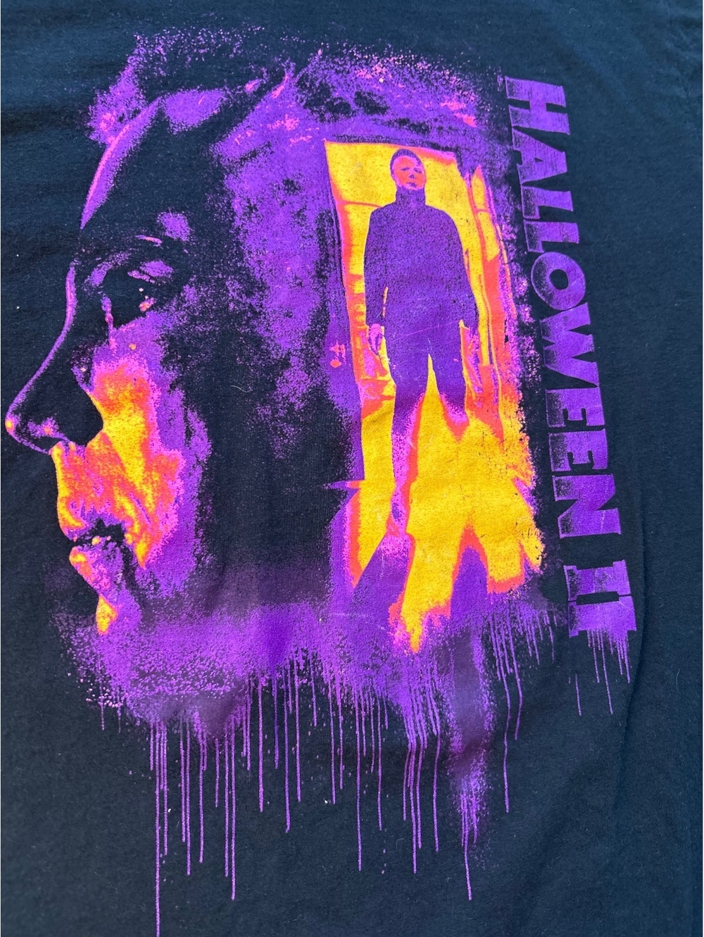 Halloween II Graphic T-Shirt XL Black Purple and Yellow
